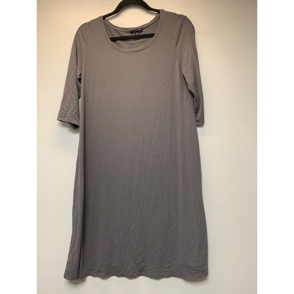 Eileen Fisher T-Shirt Dress Womens PL Grey Excellent Viscose Lycra 3/4 Sleeve